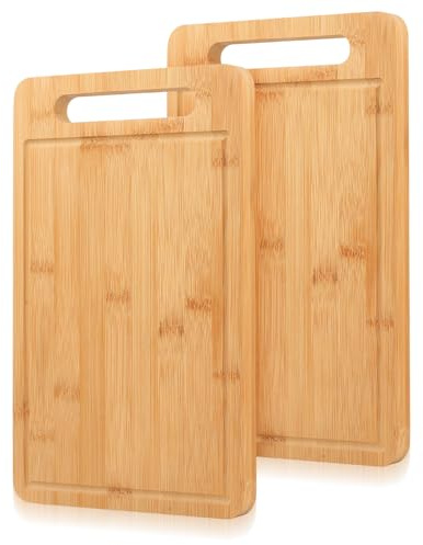 2 Pz Tagliere in Bambu per Cucina, Tagliere da Cucina in Legno, Taglieri in Legno con Scanalature per Succo di Carne, Frutta, Verdura, Regalo per Casa e Appartamento (30 x 20 cm)