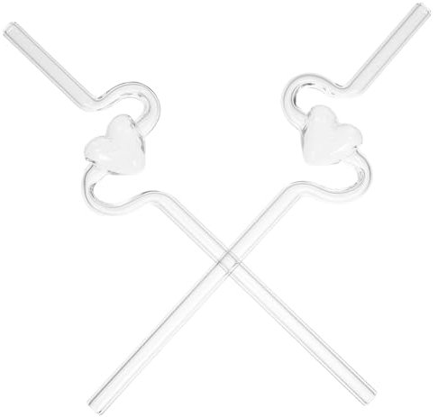 DEARMAMY 2 pièces Pailles Verre Transparentes Forme de Cœur de Réutilisables Accessoire Romantique pour Boissons Cocktails et Milkshakes