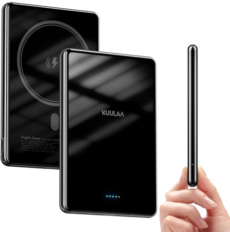Magnetische Power Bank 10000mAh,MagSafe PowerBank 13.5mm,20W USB C Kleine Powerbank Magnetische Wireless Externe Handyakkus für iPhone 16 Pro/15/14/13/12 Series,Aber Stark Schutzglas