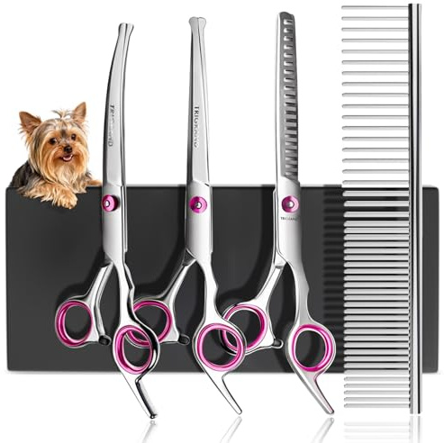 Hundeschere,Sicherheit Runde Spitze,Hunde Schere Set für Hunde- Katzen,Rosa | Rostfreier Stahl, All-in-One-Pflegeset, Professionelle Hundeschere, Trimmen von Gesicht, Pfoten und Schwanz