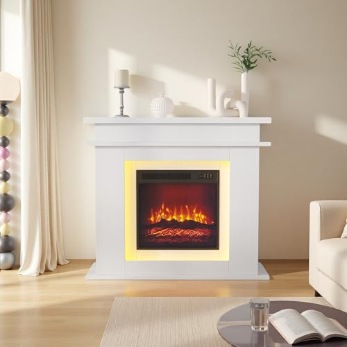 Elektrokamin, Led Kamin, Deko Kaminfeuer, Kamin Lamp Touch-Bedienung, Realistischer Flammen-Effekt, Erwärmungsfreistehender, Helligkeitsanpassung, ‎101x34.5x88.8 cm (Weiß)