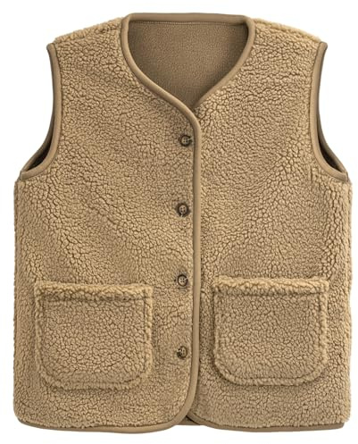 Youkly Gilet in peluche per bambini, gilet in pile con scollo a V per bambini e bambine, caldo gilet invernale in peluche (IT, Numero, 110, Regular, Marrone)