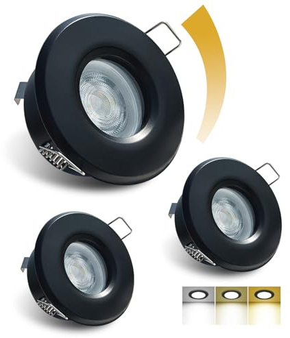 Sweier Spot LED Encastrable avec fonction mémoire, 6W 680LM Spot de Plafond Dimmable, Blanc Chaud 3000K Blanc Neutre 4000K Blanc Froid 6000K, IP65 Spots LED Encastrés pour Salle de Bain Noir, Lot de 3