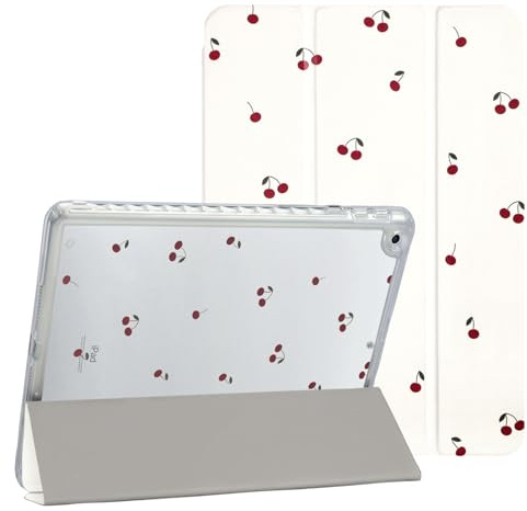 Fycyko Funda compatible con iPad de 10.2 pulgadas, iPad de 9ª/8ª/7ª generación 2021/2020/2019, diseño de cereza coqueta con soporte delgado a prueba de golpes, funda protectora para tablet de 10.2
