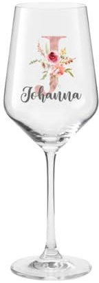 AWASG Personalisiertes Weinglas mit Namen, Geschenk Weinliebhaber Frauen Beste Freundin Mama, Weinglas Floraler Buchstabe (Weißweinglas 430ml)