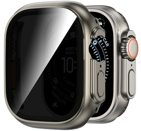 Kamita Privacy Impermeabile Custodia per Apple Watch Ultra 3/Ultra 2/Ultra 49mm, Duro PC Bumper Case con Protezione Dello Schermo in Anti-spia, Antiurto Copertura Protettiva per iWatch 49 (Titanio)