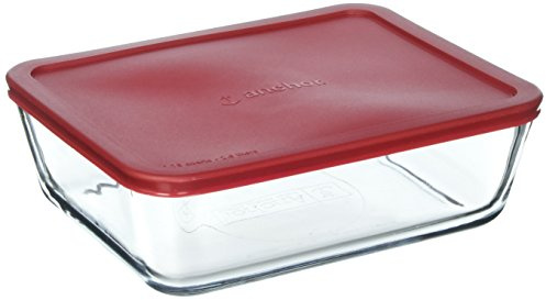 Anchor Hocking Classic Glass Food Storage Container with Lid, Red, 11 Cup