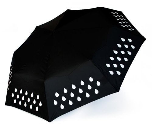 Suck UK Colour Changing Umbrella | Rainbow Umbrella | Compact Umbrellas For Adults | Umbrellas For Women | Soft Grip Handle | Rainbow Raindrops | Folding & Windproof Strong | 100 CM Diameter | Black