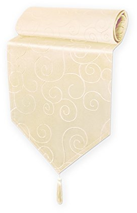 Haus und Deko Tischläufer Damast 30x200 cm Creme Ornamente Circle, dekorative Tischdecke, Tischband mit Quaste, Moderne Mitteldecke für Wohnzimmer Esszimmer, Gastronomie Tischdecken