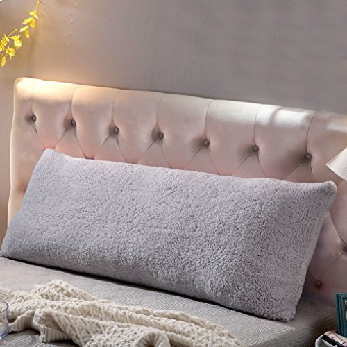 Reafort Ultra Soft Sherpa Körper-Kissen Cover/Case mit Reißverschluss Silber-Grau 21 X54