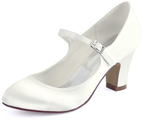 Elegantpark HC1801 Women Wedding Shoes for Bride Closed Toe Mary Jane Bridal Shoes Block Heel Buckle Satin Wedding Court Shoes Ivory UK 7(EU 40)