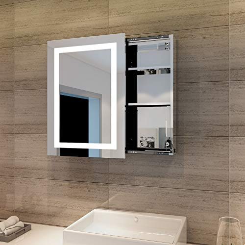 SONNI LED Spiegelschrank 70 x 50 x 13 cm Hochglanz Badezimmerspiegel - Badschrank mit Schiebetürr mit Antibeschlag-Funktion