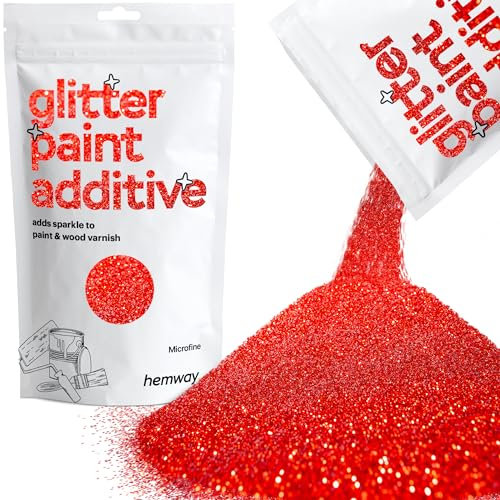 Hemway Glitter Paint Additive - Red | Microfine Metallic Flakes for Adding Sparkle to Paints & Wood Varnish | Add to Emulsion, Acrylic & Latex for Indoor Sparkly Walls | 100 g