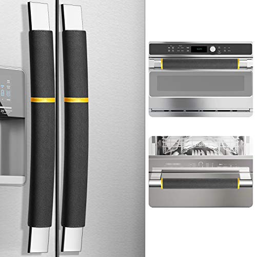 MRKG. Refrigerator Door Handle Covers, Set of 4, Washable Without Fading or Cracking, Keep Your Kitchen Appliance Clean from Smudges, Drips, Food Stains, Oil (Black 15.6x5.7 inches)
