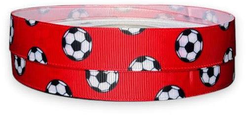 Red Football 2m x 22mm Wide for Personalised Birthday Cake Decoration Ribbon & Decorating Ideas for Present Gift Wrap Bows Toppers or Wrapping for Bags Box Balloon String Cards Art Craft Ribbon