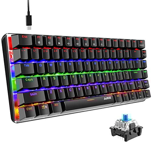 Hoopond Mechanical Keyboard, AK33 Rainbow LED Backlit USB Cable Gaming Mechanical Keyboard, 82 key Compact Mechanical Gaming Keyboard with Anti-ghosting Keys for Gamers & Typists(Blue switch, Black)