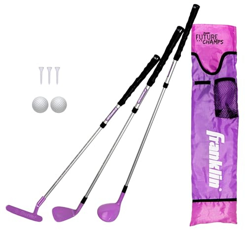 Franklin Sports Kids Golf Set - Youth Adjustable Plastic Golf Club Set - Kids Plastic Golf Set with Bag & Balls - Adjustable Length Clubs for Toddlers - Pink