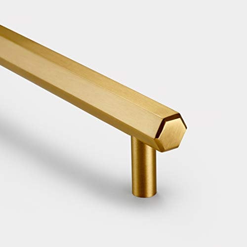 Pushka Home Solid Brass Hexagon Bar Handles Modern Brushed Gold Finish | for Door, Cabinet, Wardrobe, Drawers – PH25 – Hole Centre 384mm