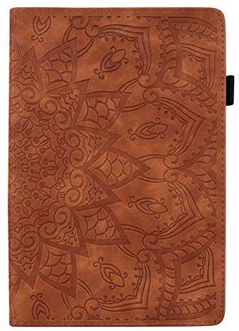 Lspcase Coque iPad 10.2, Etui iPad 2019 7 Génération Housse Etui Flip Portefeuille Protecteur Wallet Etui Porte-Carte Case avec Stand Cover pour iPad 10.2 Pouces 2019 Motif Mandala Fleur Marron