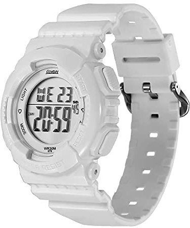 FEMBW Orologi Sport Digitale Multifunzione Impermeabile con Sveglia e Cronometro Retroilluminati a 7 Colori, Cinturino in Resina(Bianco)