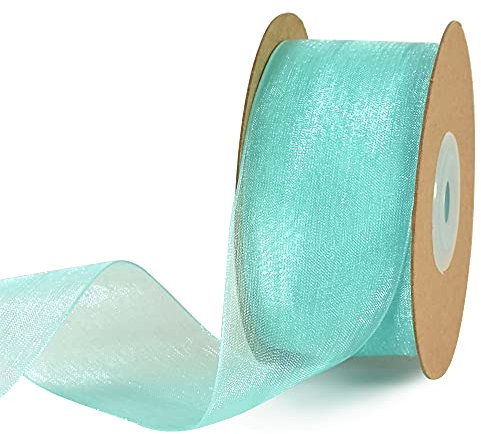 TONIFUL Aqua Blue Transparentes Tüllband, Organzaband, 4cm X 24m, Chiffonband für Handwerk, Hochzeit, Party, Dekorationen, Geschenkverpackung, Schleife, Blumen, Valentinstag, Weihnachtsdekoration
