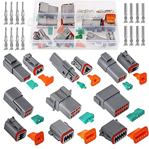 HUAZIZ 6 Sets Impermeabile Auto Connettore Elettrico DT 2 3 4 6 8 12 Pin Way Terminale Filo Connettore Spina Sigillato Grigio Maschio e Femmina Auto Impermeabile Filo Elettrico Connettore Spina