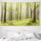 ABAKUHAUS Wald Wandteppich und Tagesdecke, Misty Frühling Natur aus Weiches Mikrofaser Stoff Waschbar ohne Verblassen Digitaldruck, 230 x 140 cm, Beige Grün