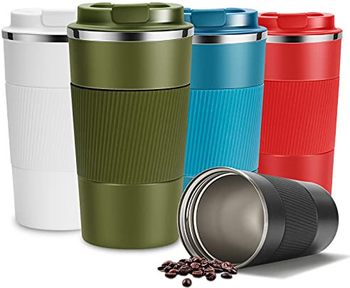 YINJAM Travel Mug Reusable Insulated Coffee Cups Vacuum Insulation Stainless Steel Thermal Bottle for Hot Cold Drinks (Green, 380ml)