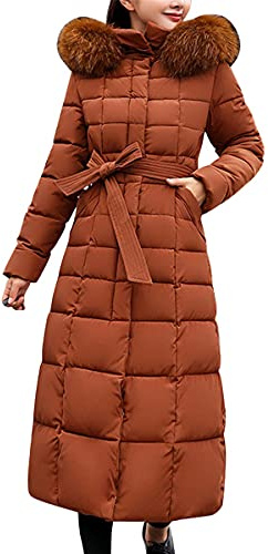 Onsoyours Femme Doudoune Longue Hiver Chaud Veste Matelassee Parka à Capuche Manteau Élégant Casual A Marron XL