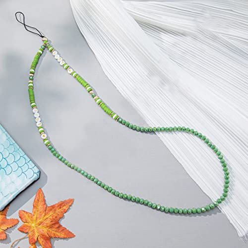 Duories Buchstabe Bunte Perlen Kette Langer Neckholder Handy Umhängeband Anti-Verlorene Handykette Acryl Schlüsselband Hängen Chian für Frauen Telefon Anhänger Handy Schmuck Handy Lanyard Grün