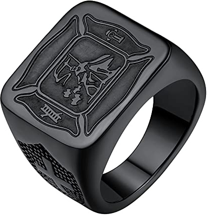 U7 Schutzpatron Siegelring Edelstahl/18k vergoldet Heiliger Michael/Christophorus/Florian Porträt personalisiert Statement Ring Modeschmuck Accessoire für Männer Größe 54 bis 72