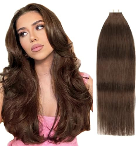 YMEYME Chocolate Brown Hair Tape in Extensions 20 Stück 50g/Packung 55cm Gerade Nahtlose Human Hair Semi-Permanent Extension (55cm #3 Chocolate)