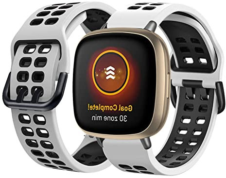 Silikon Armbänder Kompatibel mit Fitbit Versa/Versa 2/Versa Lite Armband Fitbit Versa 3 /Sense Armband Für Herren Damen Sport Weiche Wasserdicht Ersatzband mit (Weiß,Versa/Versa 2/Versa Lite)