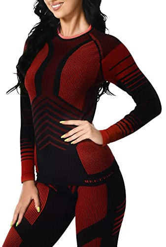 MEETYOO Thermounterwäsche Damen, Funktionswäsche Skiunterwäsche Set Damen Funktionsunterwäsche Atmungsaktiv Thermounterhemd Lang Thermounterhose Frau Thermo für Running Skifahren