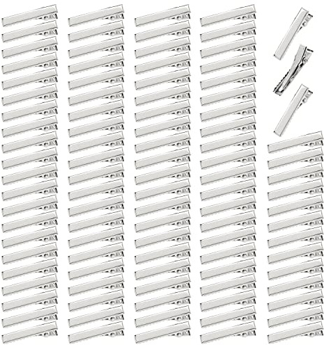 Paquete de 100 pinzas de pelo de cocodrilo plateadas pequeñas y lisas, pinzas de pelo de cocodrilo, horquillas para seccionar, pasadores, accesorios de bricolaje para mujeres y niñas (30 mm)