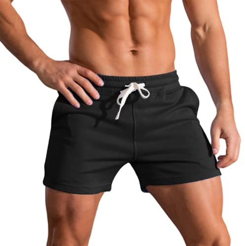 3-Zoll-Laufshorts für Herren, Fitness-Training, Bodybuilding-Shorts, atmungsaktive Baumwoll-Sportshorts Schwarz 2XL