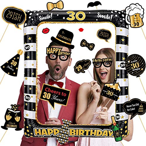 30 Geburtstag deko Fotobox Requisiten, 1 Stück Aufblasbarer Bilderrahmen & 31 Stück fotobox Accessoires