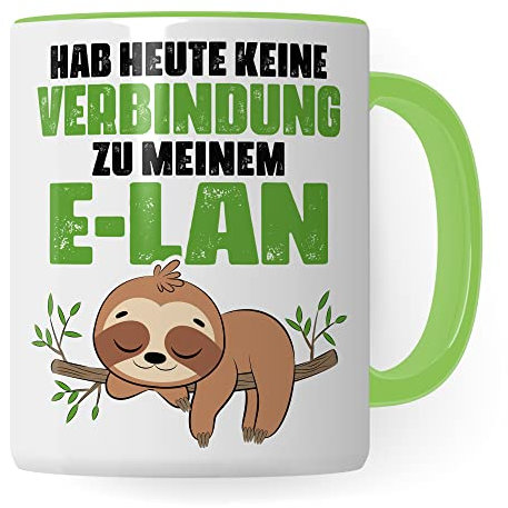 Tasse lustig Geschenk, Hab heute keine Verbindung zu meinem E-lan Geschenkidee Kaffeebecher Kaffeetasse Tasse mit Spruch lustig Humor Witztasse Ironie Sarkasmus (Weiß/Grün)