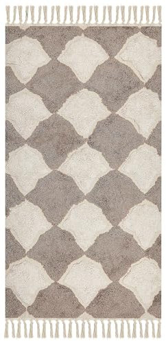 Teppich Baumwolle Muster braun / beige 80 x 150 cm mit Quasten Boho Sinop