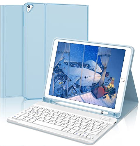 Tastiera iPad 6 Generazione, Tastiera iPad 9.7, Cover iPad 6 Generazione con Tastiera, Custodia Tastiera Italiano Bluetooth staccabile per iPad 5, ipad pro 9.7, iPad Air 2, iPad Air 1, Blu cielo