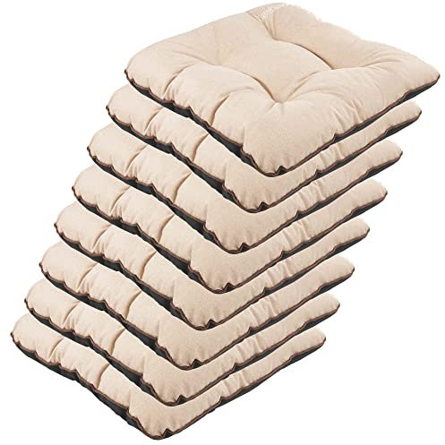 SuperKissen24. Stuhlkissen Outdoor - Sitzkissen für Stühle 8er Set 45x45 cm - Outdoor Kissen Wetterfest mit Füllung - Beige Leinen