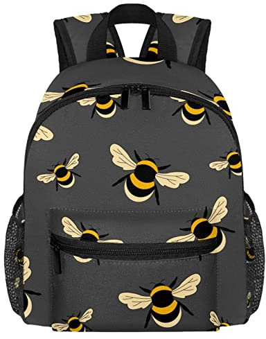 VAPOKF Leichter Schulrucksack, Kleinkind-Rucksack, kleine Reise-Umhängetasche für Jungen, Mädchen, Kinder, niedliche Hummel auf grauem Hintergrund, multi, 25.4x10x30 CM/10x4x12 in