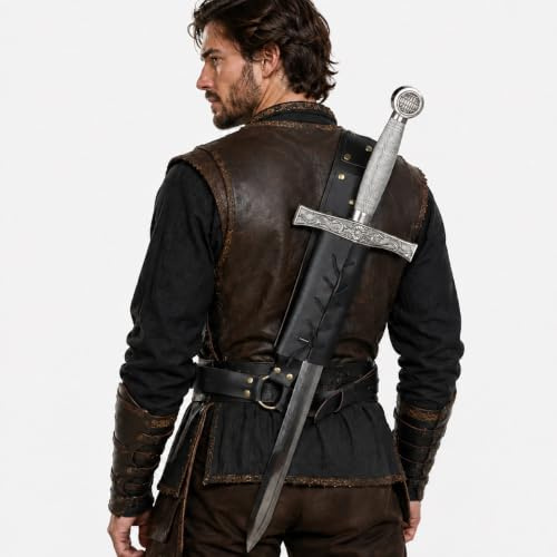 NUMJAW Renaissance-Schwert-Holster, Schulter-Rückenetui, Leder, Schwert- und Frosch-Halter, Wikinger-Schulter-Schwertgürtel