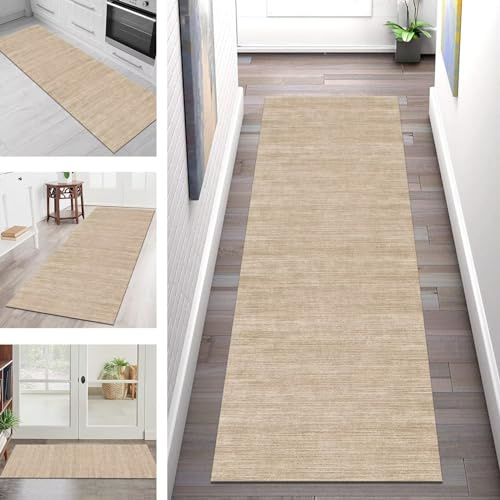 Teppich Läufer Flur Küche rutschfest waschbar Teppichläufer Lang 40X250CM Beige-gelb Küchenläufer 3D Meterware Korridor Tepiche Esszimmer Schlafzimmer Wohnzimmer Schmutzfangmatte Breit 40-120cm