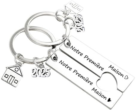Venevon Porte clé Maison Couple Personnalisé: Ensemble de 2Pcs Porte Clef en Acier Inoxydable - pour la Maison - Cadeau Amour de Pendaison de Crémaillère