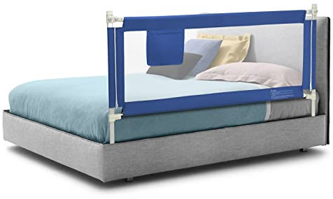 DREAMADE 175cm Bettgitter, 24-stufig Höhenverstellbares Bettschutzgitter für Babys & Kinder, Rausfallschutz für Kinderbett & Elternbett, Babybettgitter (175cm, Blau)