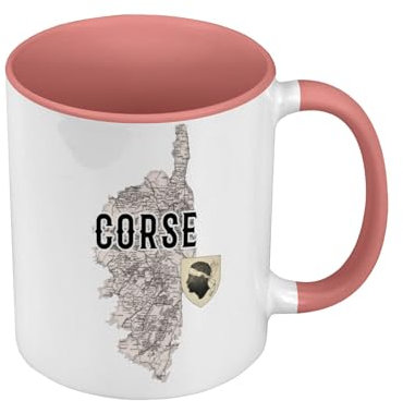 Mug de Couleur Qualité Premium Rose - Corse Département Ile France Bastia Carte Ancienne Rare - Tasse avec anse et intérieur de couleur
