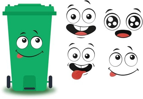 4 Sheets Cute Bin Stickers Adhesive, Dustbin Stickers Cartoon Expressions, Waterproof Cute Refrigerator Sticker, Decorative Wall Stickers for Bin, Fridge, Door, Wall, Window