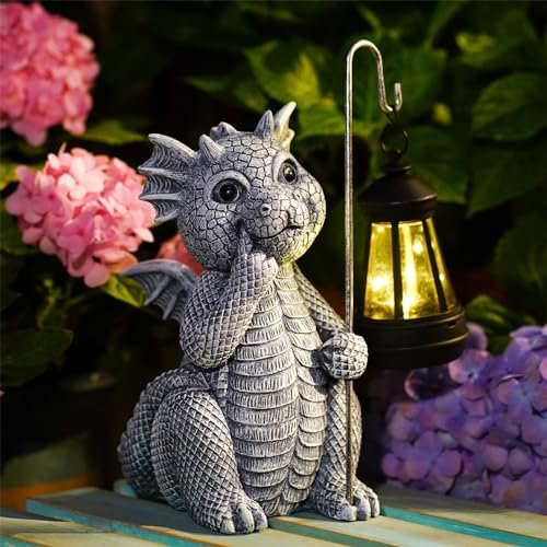 Yeomoo Figure da giardino con lampade a energia solare, decorazione da giardino per esterni: figure di drago con luci a LED a energia solare, per esterni, divertenti regali per uomo/donna/mamma,