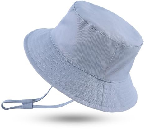 XIAOHAWANG Sombrero de Sol Bebé Verano Sombreros Pescador ala Ancha Algodón Gorra con Protección Solar Anti-UV Gorro de Playa para Infantiles Niños(Azure,44cm)